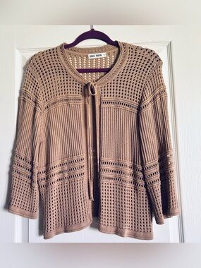 Grace Karin Tan Openwork Tie-Front Cardigan